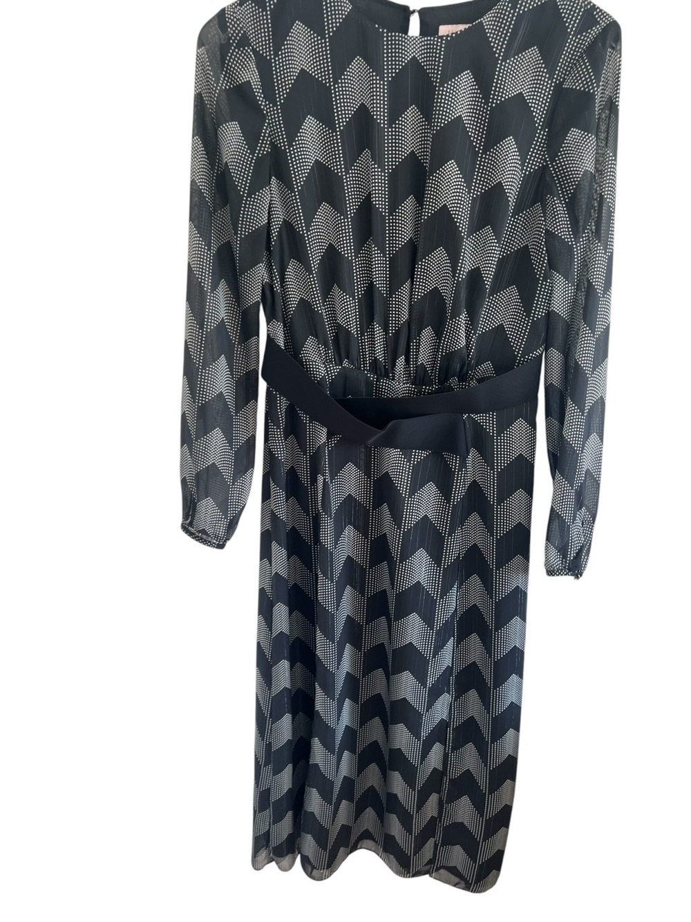 Ted Baker Black and White Geometric Long-Sleeve Dress